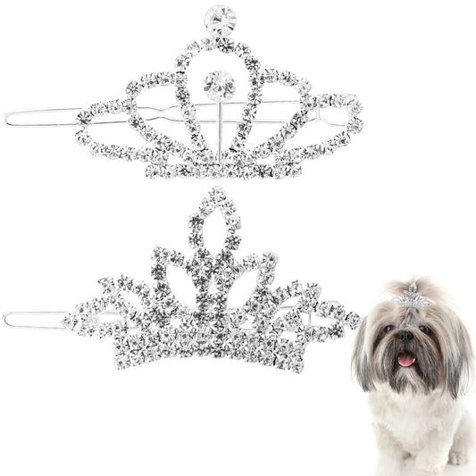 2 Pcs Dog Hair Bows for Small Dogs Small Dog Tiara Dog Crowns Rhinestone Crystal Dog Tiara Cat Pet Hair Barrettes Crown Shape Pet Hairpins Dog Hair Clip Dog Hair Accessories for Small Medium Dog Cat