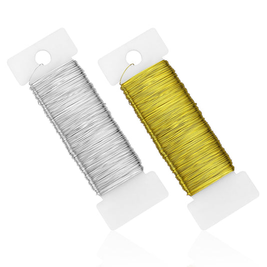 2 Roll Copper Wire 0.35 mm x 50m Jewelry Wire Craft Wire Round Thin Wire for Crafting Floral Wire Decorative Wire Binding Wire for Flower Arrangements and Jewelry Making (Gold, Silver)