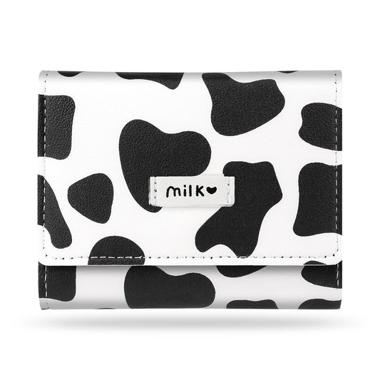 KALIONE Cow Print Wallet for Women Girls Cute Cow Wallet PU Leather Small Tri-Folded Wallet with Clear ID Window, Porcket Cash Wallet Card Holder Purse Wallet for Girls Ladies