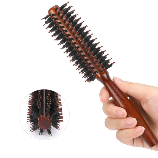 Curling Brush for Blow-Drying, Round Brush, Boar Bristles, Hair Brush, Small Natural Wood Handle, Detangler, Hair Dryer, Beard Brush, Styling Brush with Nylon Bristles for Drying, Styling, Curling