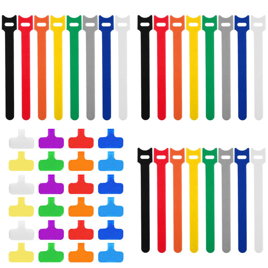 48PCS Multicolor Cable Labels and Reusable Fastening Cable Ties Sets Write-On Wire Cables Labels for Electronics with 24 Adhesive Wire Label + 24 Ties for Management Ldentification Home Supplie Office