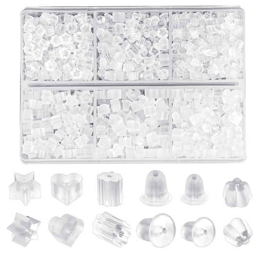 KALIONE 780 Pieces Silicone Earring Backs for Studs 6 Style Clear Earring Backs Rubber Hypoallergenic Earring Stoppers Safty Plastic Rubber Earring Backs Replacements for Studs Hoops Hook Earrings