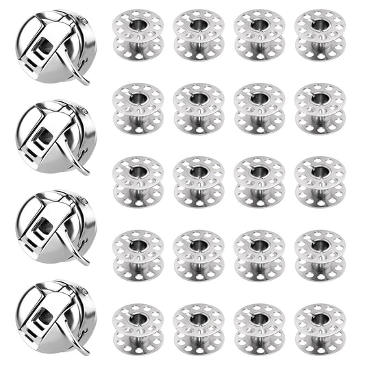 4 Pcs Sewing Machine Bobbins with 20 Pieces Sewing Machine Metal Bobbins Replacement Bobbins with Shuttle Holder Sewing Machine Accessories for for Front Loading 15 Class Machines