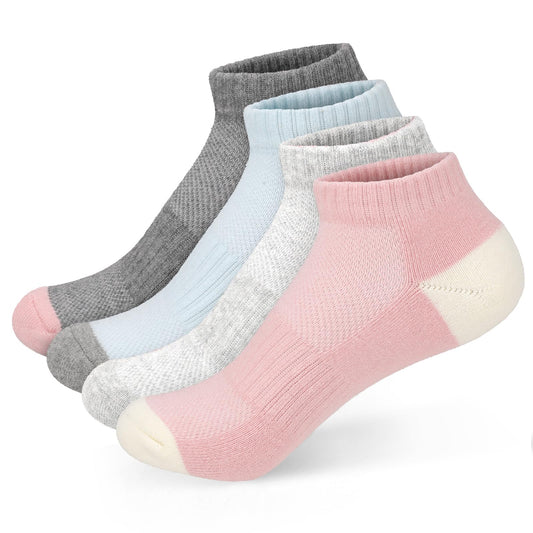 KALIONE 4 Pairs Women's Cotton Ankle Socks Athletic Socks No Show Socks, Trainer Socks for Womens Cotton Sport Gym Running Low Cut Socks, Sports Trainer Socks (4 Color)