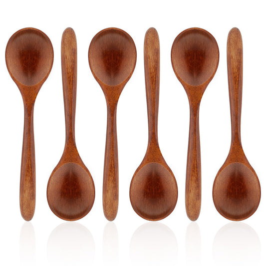 KALIONE 6 Pieces Wooden Spoons for Eating, Small Wooden Honey Spoons Mini Wooden Teaspoons for Honey 6.7 Inch Handmade Wooden Kitchen Utensil Soup Spoons Set for Cooking Stiring Eating