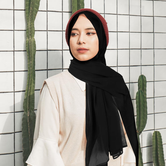 KALIONE Hijab Scarf for Women, Chiffon Head Scarf Thin Scarf Shawl Large Muslim Scarf Hijab for Women Girls, Black