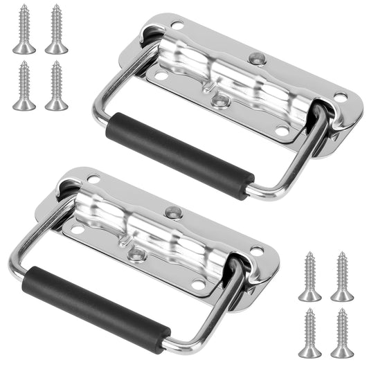 4.33Inch Spring Loaded Handle Heavy Duty Handle for Toolbox Chest Case with Rubber Grip Surface Mounted, Spring Loaded Handle Stainless Steel Heavy Duty Handle for Case Cabinet Garage Pulls(2 Pack)