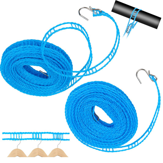 2 Pack Non-Slip Nylon Clothesline Windproof Clothes Line with Hooks Portable Clothesline Clothes Line Travel Clothesline for Hanging Clothes Outside(5m/16.4ft)