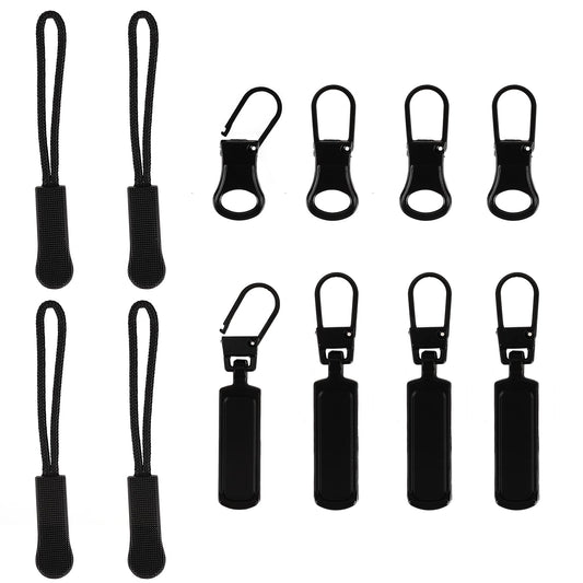 12PCS Zipper Pull Replacement,Universal Zipper Pull Tab Detachable Zipper Fixer Zipper Pulls Extender Zipper Repair Kit for Luggage Suitcases Backpack Jacket Coat Boots (3 Styles)