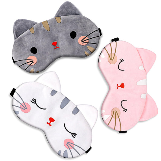 Cute Sleeping Eye Mask, 3 Pieces Cartoon Cute Cat Sleeping Eye Mask, Soft Plush Eye Mask, Cartoon Style, Night Sleeping Eye Mask, Nap Eye Mask, Eye Mask for Men Ladies