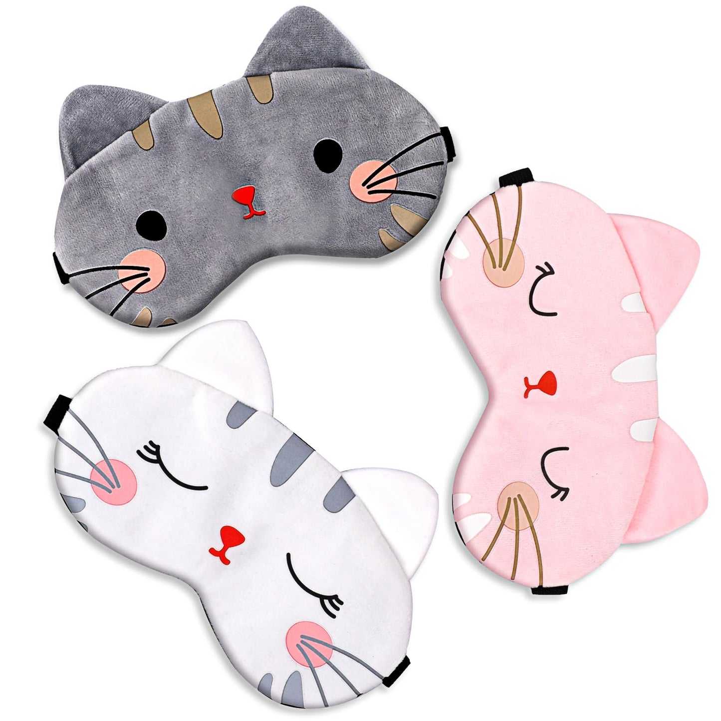 Cute Sleeping Eye Mask, 3 Pieces Cartoon Cute Cat Sleeping Eye Mask, Soft Plush Eye Mask, Cartoon Style, Night Sleeping Eye Mask, Nap Eye Mask, Eye Mask for Men Ladies