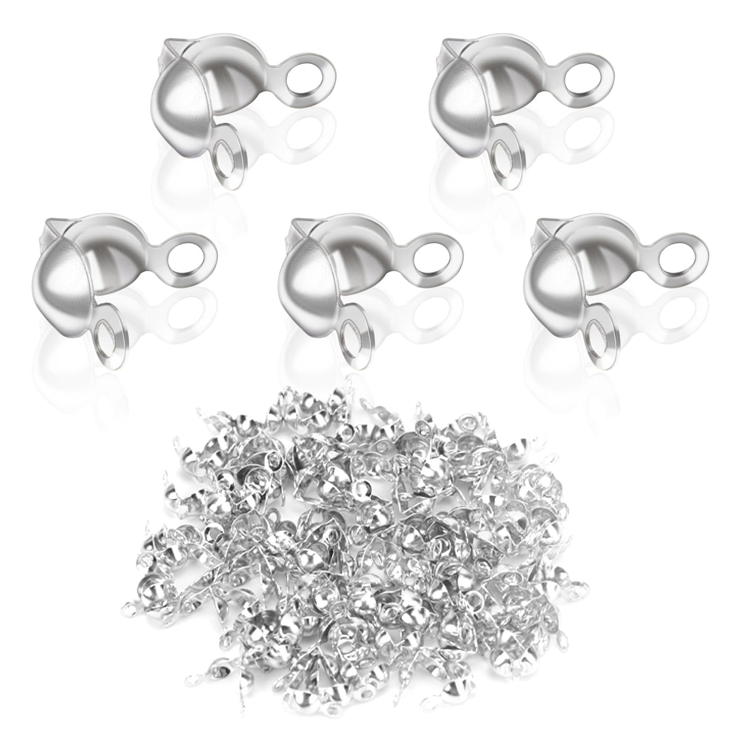 500Pcs Metal Open Bead Tips Knot Covers, Crimp Beads for Jewelry Making, Knot Covers Bead Tip Knot Covers Crimp Bead Covers, Ends Knot Covers for DIY Bracelet Jewelry Making(Silver)