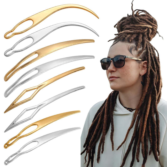 8pcs Interlocking Tool for Locs, Crochet Needles for Hair, Sisterlock Retighten Tool, Dread Locking Machine, Instant Lock Machine for Dreadlocks Maintaining Your Dreadlocks Hair（Gold And Silver）
