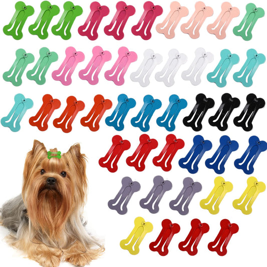 Sliverdew 45 Pieces Cat Dog Hair Bows Dog Hair Clips Puppy Cute Pet Hairpin Headwear Multicolor Bone Shape Pet Hair Accessories Clips Pet Hair Barrettes for Small Dogs Cat Puppy Pet, 15 Color