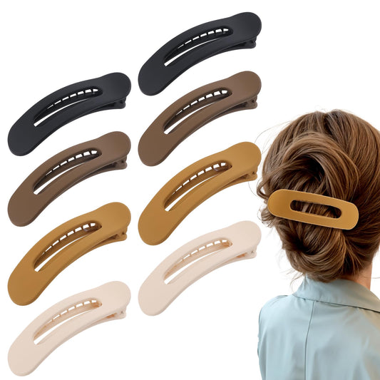 8 Pcs Flat Hair Clips Medium Hair Barrettes for Women Matte Flat Claw Clips Flat Lay Clip Strong Hold Lay Flat Hair Clip Non-Slip Flat Duck Billed Hair Clips for Thick & Thin Hair (4 Colors)