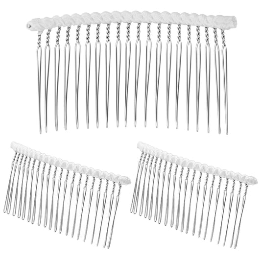 3 Pcs 20 Teeth Ribbon-Wrapped Veil Combs, Extra Long Teeth Bridal Hair Comb, Metal Hair Comb, Twist French Vintage Style Hair Clips, Perfect For Holding Any Long Wedding Veils In Place