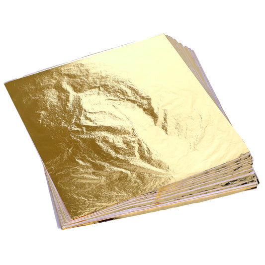 Gold Leaf Sheets, 200 Pcs 14×14cm Gold Foil Sheets Copper Leaf Sheets for DIY Art Crafts Decor, Gilding Crafting, Painting, Nail Design, Furniture Decoration