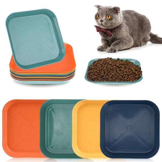 12 Pcs Cat Food Dish Shallow Cat Wet Food Flat Cat Bowls Whisker Fatigue Free Cat Food Bowls Cat Dishes for Food and Water Wide Cat Plate for Kittens and Short Legged Cat(Square)