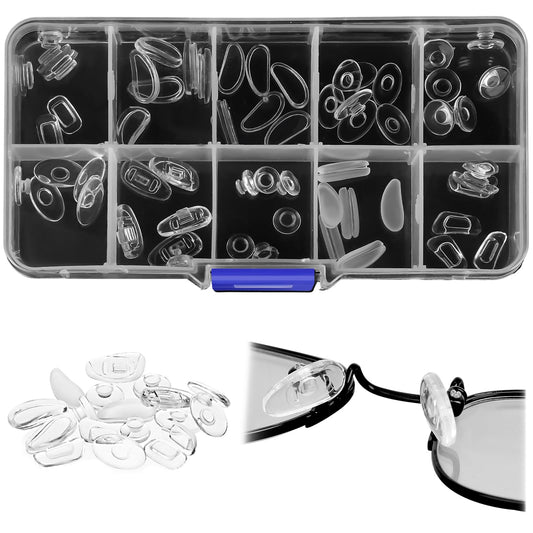 30Pairs Eyeglass Nose Pads Push-in Eyeglass Nose Pads, Glasses Nose Pads Replacement Kit, Eyeglass Nose Pads, 10 Types Eyeglasses Nose Pads for Replacing Eye Glass Repairing kit
