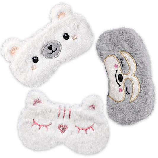 Sleeping Mask for Kids,3pcs Cute Animal Sleeping Eye Mask, Plush Face Mask, Travel Sleeping Eye Mask, Sleep Help, Adjustable Eye Mask, Stretchy, Soft and Comfortable, Sleeping Eye Mask