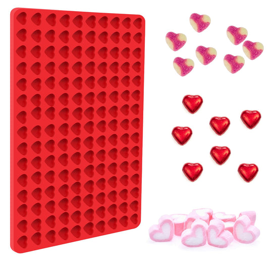 Mozeat Lens Mini Heart Silicone Molds, 1pcs Red Silicone Chocolate-making Molds for Baking, 150 Cavity Heart Shaped, Non-Stick, Dishwasher Safe, Food-grade, Multifunctional