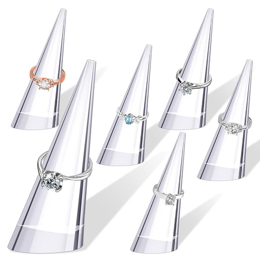 6Pcs Acrylic Ring Holder Ring Display, Transparent Cone Shape jewelry display stand, Acrylic Ring Display Stand Set, Clear Finger Rings Show Stand Ring Display Showcase Display Stand for Jewelry