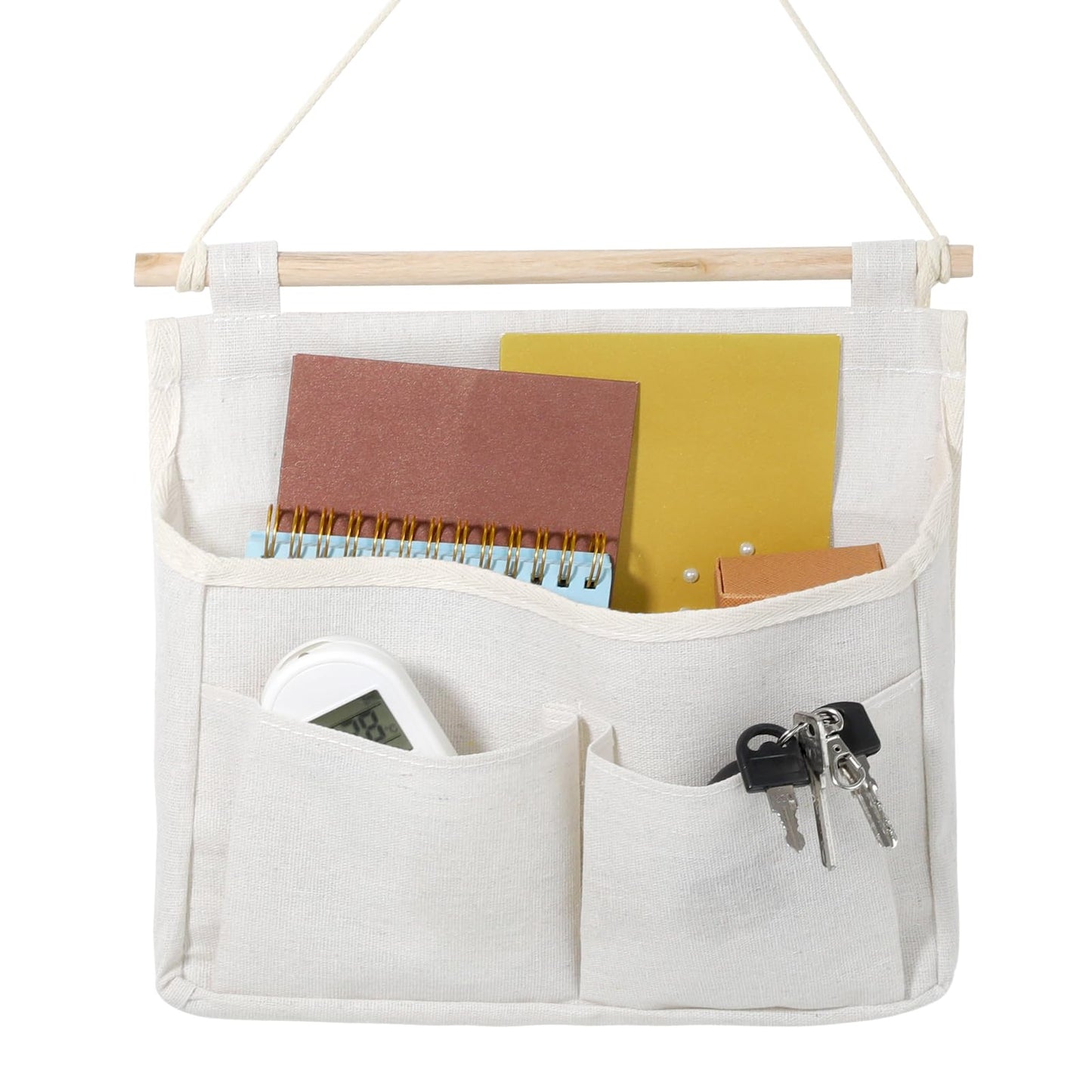 Wall Hanging Storage Caddy Bag, Linen Cotton Fabric Wall Door Hanging Organizer Wall Hanging Organizer Bag with Pockets Waterproof Canvas Storage for Kitchen, Bedroom, Bathroom, Office, Camp