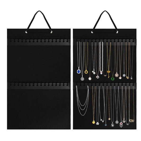 KALIONE Hanging Necklaces Holder, Large Hanging Necklaces Organizer, Double-Sided Necklaces Display Storage Hanger Jewelry Organizer for Necklaces, Bracelets (Black)
