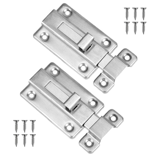 Heavy Duty Sliding Door Lock, 2 Set Stainless Steel Slide Bolt Latch Thickened Gate Latch Metal Reinforcement Door Lock for All Types of Internal Doors,Surface Mounted,Include 12 Pcs Screws