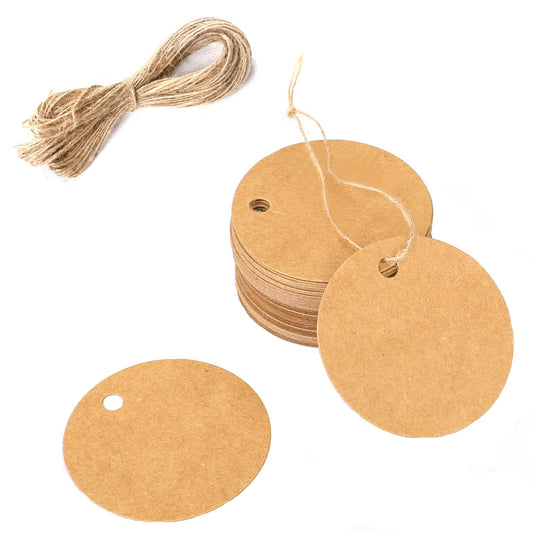 100 Pcs Round Kraft Gift Tags with String Small Price Tags Blank Hanging Tags for Gifts Wrapping Clothing Hancrafts Wedding Favors