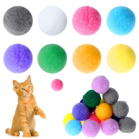 Cat Toy Balls, 50 Pcs Soft Pom Pom Balls for Kittens, Soft Cat Toy Balls, 1Inch Plush Interactive Pompom Balls Toys for Cats Indoor Playing, Balls for Craft DIY Decorations