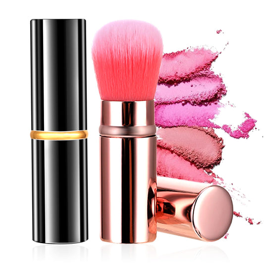 2 Pcs Retractable Blusher Brush with Cover, Kabuki Makeup Brush Blush Brush Powder Brush Portable Travel Makeup Brushes Face Powder Brush Foundation Brush with Cover Blush Brush for Cheek Loose Powder