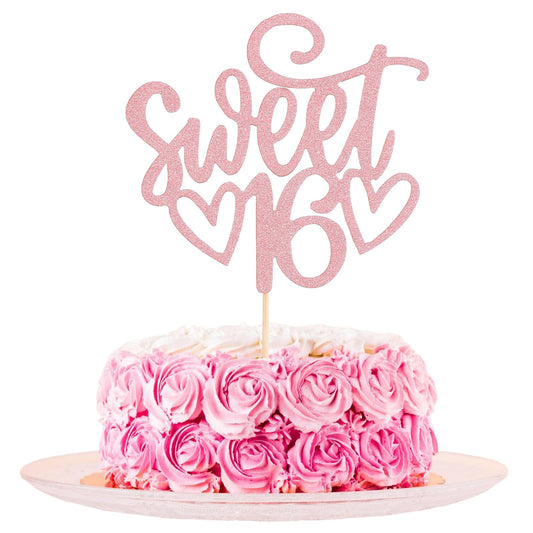 16th Birthday Cake Toppers Cake Handmade Decorations Glitter Cheers to 16 Years Old Happy 16 Birthday for Girl 16 Sixteen Years Old Birthday Party Supplies Decorations (Rose Gold