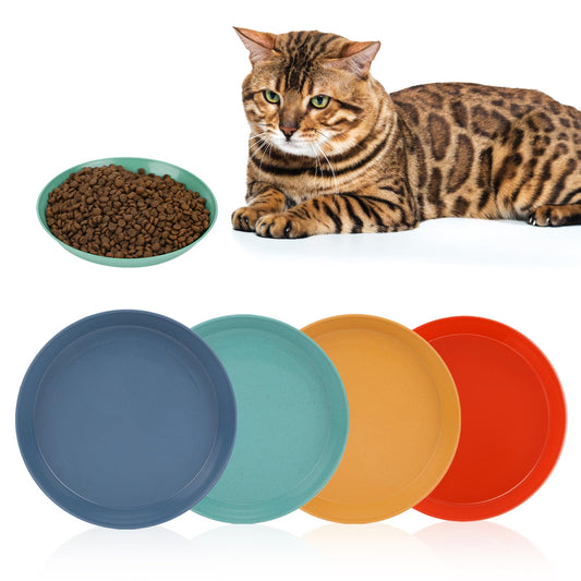 4 Pcs Shallow Cat Food Dish Cat Wet Food Flat Cat Bowls Whisker Fatigue Free Cat Food Bowls Cat Dishes for Food and Water Wide Cat Plate for Kittens and Short Legged Cat