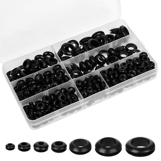 Pack of 260 Rubber Grommets Set Black Electrical Cable Holes 7 Sizes Rubber Grommet Sealing Ring Cable Grommet Assortment Cable Grommet Rubber Plugs for Wire Car Boat Plug and Cable
