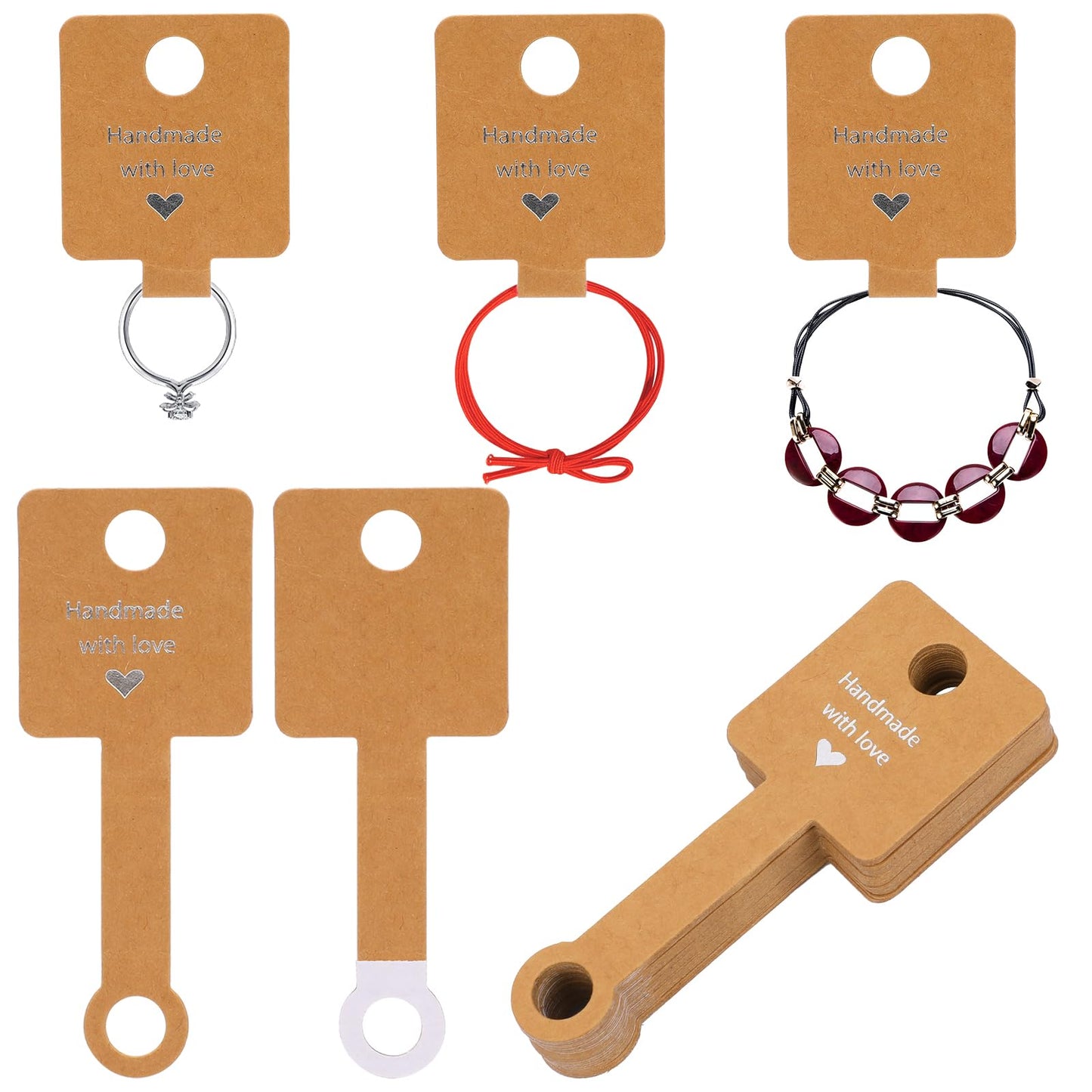 KALIONE Self Adhesive Earrings Display Cards,100pcs Jewelry Display Cards,Jewelry Bracelet Display Cards,Kraft Paper Necklace Earring Cards for Bracelets,Necklaces,Jewelry Hanging Labels