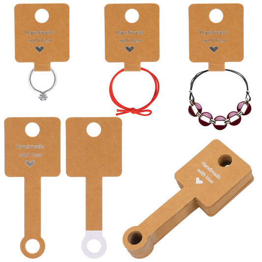 KALIONE Self Adhesive Earrings Display Cards,100pcs Jewelry Display Cards,Jewelry Bracelet Display Cards,Kraft Paper Necklace Earring Cards for Bracelets,Necklaces,Jewelry Hanging Labels