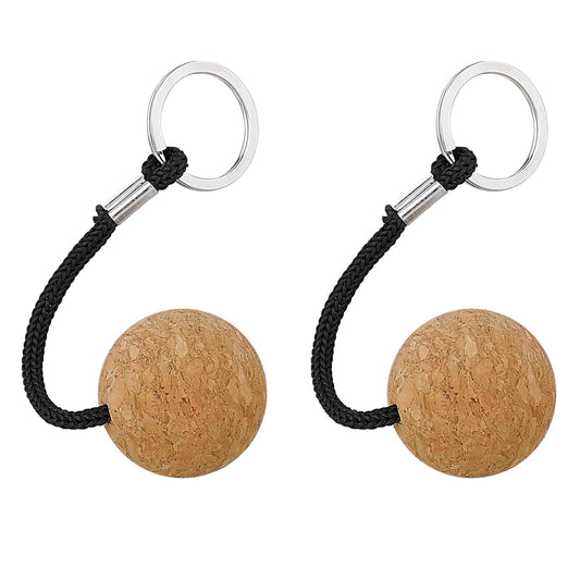 Pack of 2 Key Fob Floating Lightweight 35 mm Cork Key Ring Wooden Ball Key Ring Floating Key Ring Water Sports Float Keychain Cork Ball for Boots Keys Sailing Kayak Canoe Marine