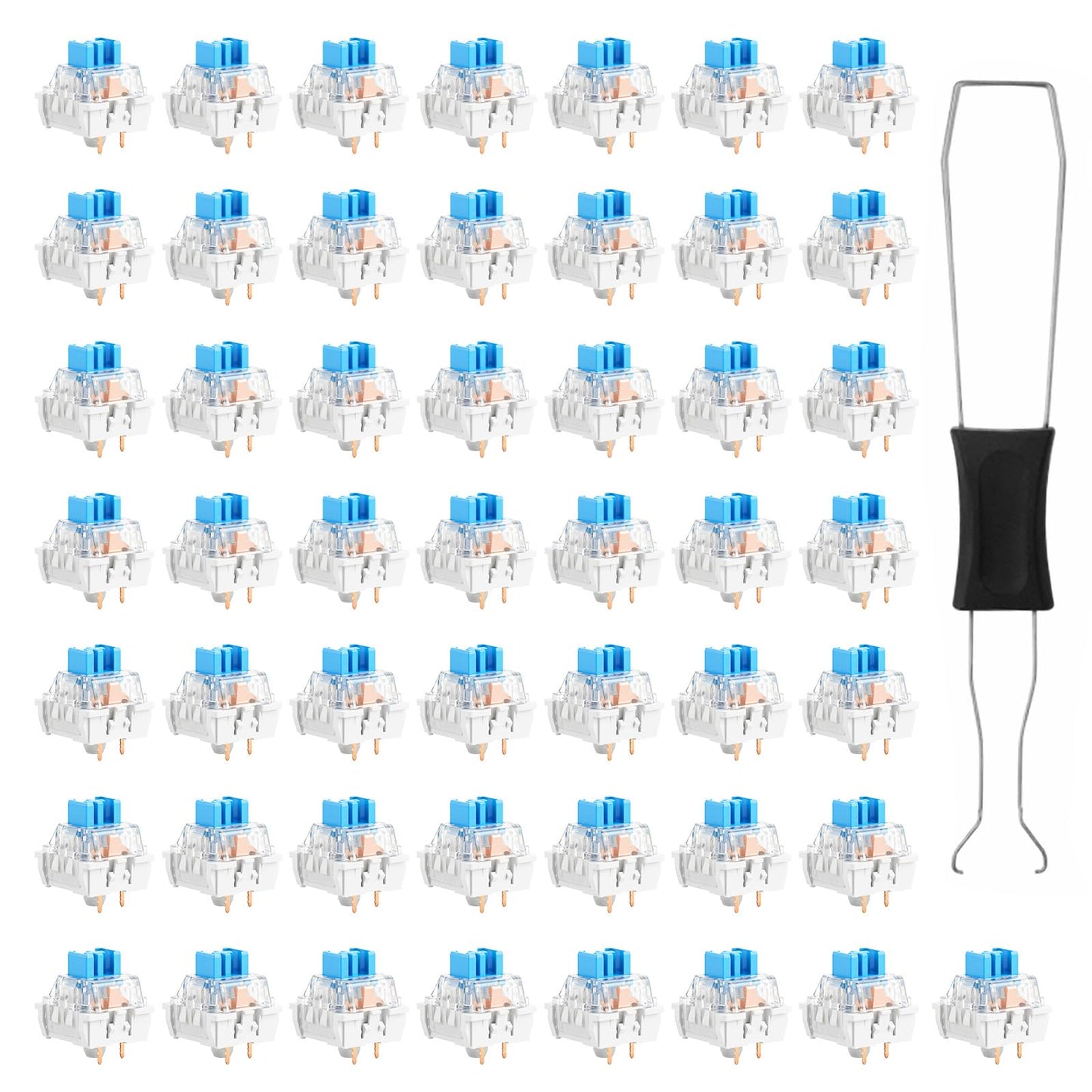 50 PCS Mechanical Keyboard Switches 3 Pin Blue Clicky Switches Waterproof Keyboard Clicker Keys Replacement for Gaming Keyboards Blue Keyboards Switch with Switch Puller