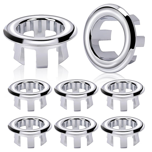 8 Pieces Sink Overflow Ring Kitchen Bathroom Sink Hole Round Overflow Cover Round Basin Overflow Trim Drain Cap Cover Insert in Hole Replacement Parts for Bathtub, Kitchen, Sink