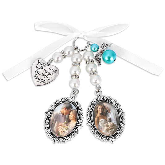 KALIONE Wedding Bouquet Charm Bridal Photo Charms for Wedding Memory Bridal Lacy Oval Bridal Charms You Are Always in My Heart Charm for Bridal Shower Wedding Party Bouquet Decoration(style A)