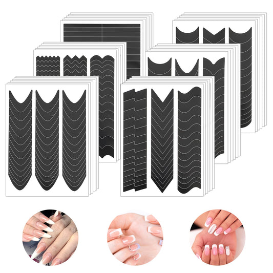 1422 Pcs French Nail Stickers French Manicure Stickers V-Shaped Nail Stickers Self-Adhesive Nail Tips Guides, Moon Shaped Manicure Strip Stickers Edge Auxiliary Stickers for DIY Stencil Tools