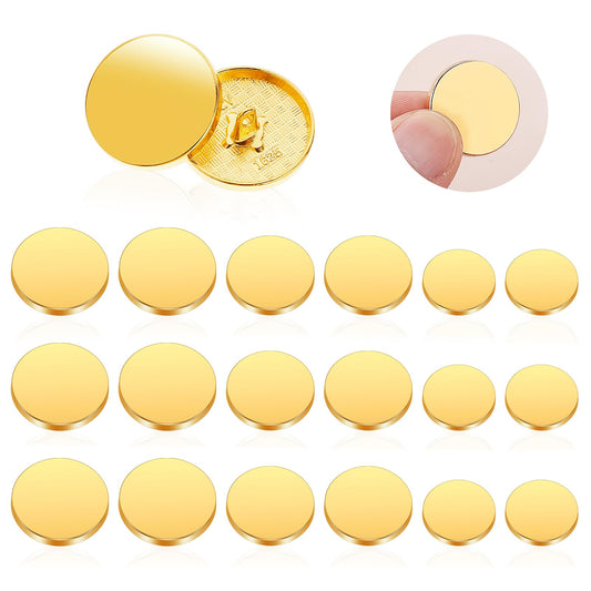 18 Pcs Metal Flat Button for Blazers Gold Sewing Buttons 3 Sizes Round Detachable Button Craft Buttons for Women Men Suit Coat Shirt Trousers Jackets