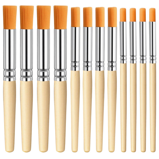 12 PCS Wooden Stencil Brushes for Acrylic Paint Natural Bristle Stencil Brush for Stenciling Paint Brushes Set, 3 Sizes for Stencils Painting, Acrylic, Oil, Watercolor, DIY Art Crafts