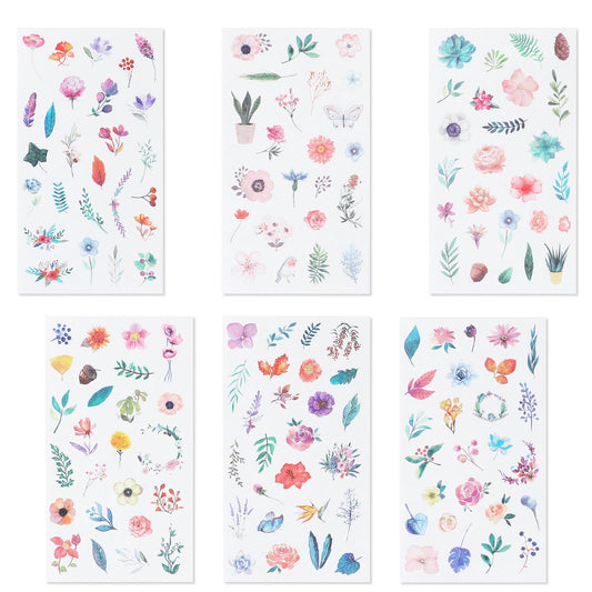 12 Sheets Watercolor Flower Stickers for Scrapbooking, Small Floral Plant Stickers for Journaling, Pressed Decorative Sticker, Tiny Cute Flower Stickers