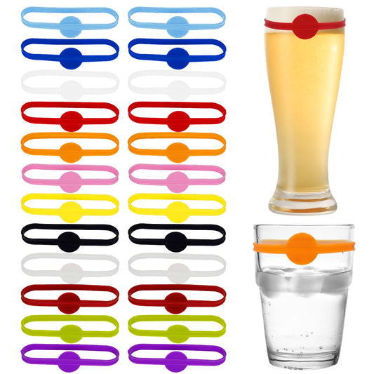 Wine Drink Markers, Beer Glass Cup Markers, Bottle Strip Tag, 24Pcs Silicone Drink Markers, Silicone Wine Glass Markers, Wine Glass Charms, Bottle Mug for Cocktail Party