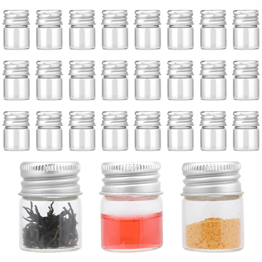 24PCS Mini Glass Bottles with Screw Caps 5ml Empty Transparent Glass Bottles Refillable Cosmetics Container Bottle Small Jars with Lids for DIY Storage Art Craft Decor Makeup Sample Chemicals