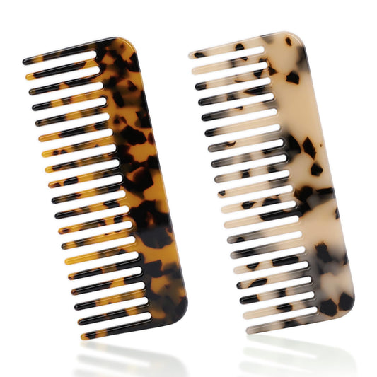 Portable Wide Tooth Comb,2 Pack Mini Hair Detangling Comb Leopard Pocket Comb No Handle Tortoise Hair Comb for Thick Curly Wavy Wet and Dry Hair