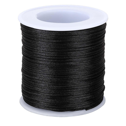 1.5mm X 60 Yards Black Nylon Satin Cord Necklace String Wind Chime Cord Replacement for Bracelet Jewelry Making Macrame Waxed Cord Trim Cord Multi-Use Silk Cord for Lanyards, Craft, Braided Beading