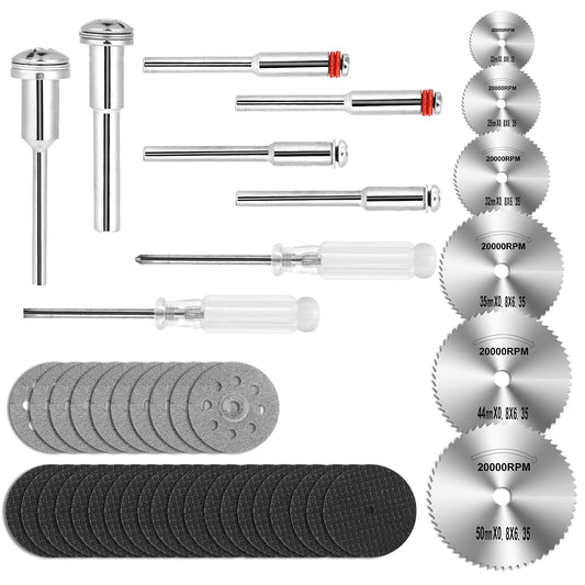 Vin Beauty Cutting Wheel Tool Set Diamond Cutting Wheels for Rotary Tool 44 Pieces HSS Circular Saw Blades Mandrels Resin Cutting Discs Kit with Screwdrivers for Wood Plastic Metal Glass Stone Cutting